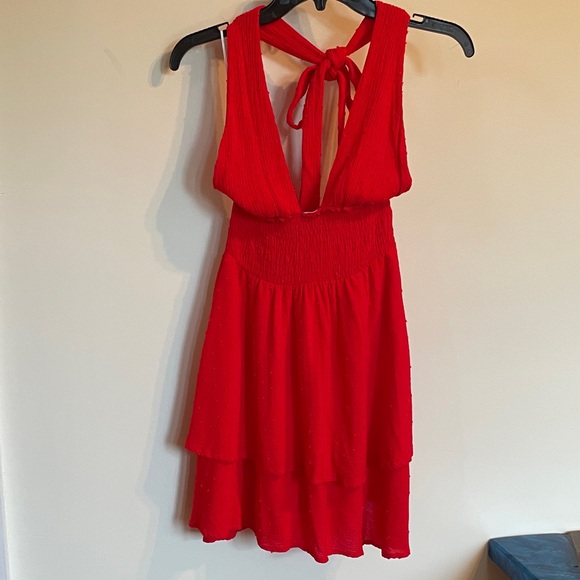 Hello Molly Red Dotted Swiss Halter Backless Mini Dress XS Party Cocktail - Picture 1 of 12